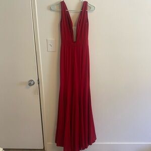 Red Plunge Neck Evening Gown - Worn Once (Altered)
